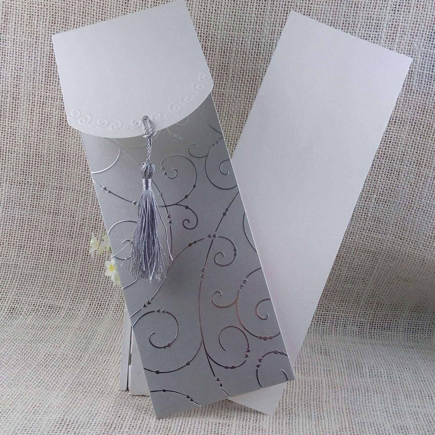Pocket Invitation Card with Tassel Silver Business Invitation Wedding Invitation Card Customized 